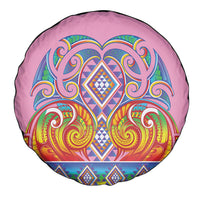 Rainbow Ngaru Taniko With Aotearoa Maori Tattoo Spare Tire Cover