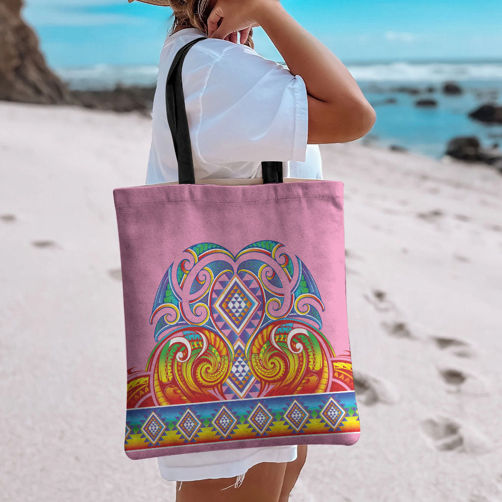 Rainbow Ngaru Taniko With Aotearoa Maori Tattoo Tote Bag