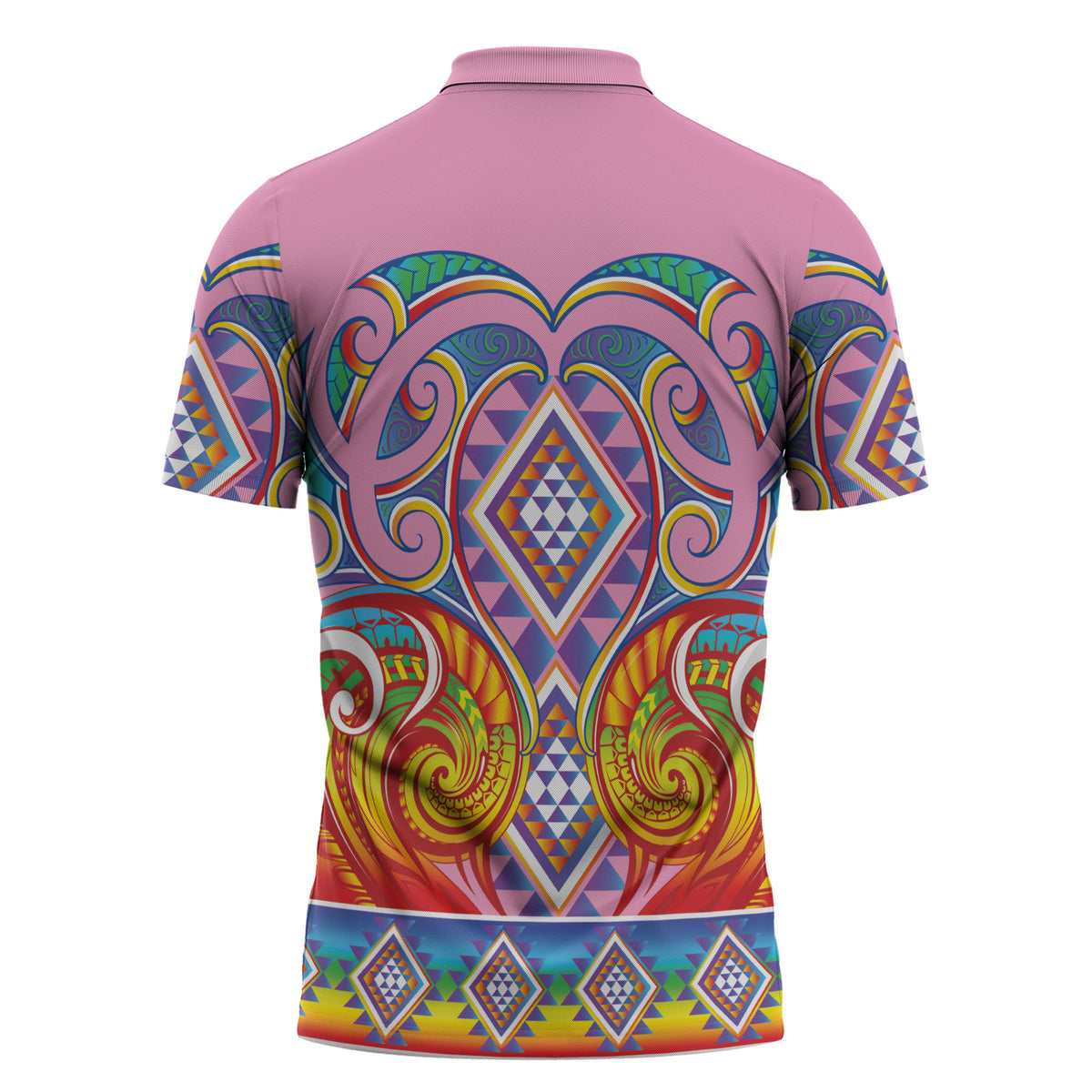 Rainbow Ngaru Taniko With Aotearoa Maori Tattoo Zipper Polo Shirt LT14 - Polynesian Pride