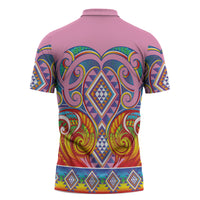 Rainbow Ngaru Taniko With Aotearoa Maori Tattoo Zipper Polo Shirt LT14 - Polynesian Pride