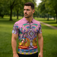 Rainbow Ngaru Taniko With Aotearoa Maori Tattoo Zipper Polo Shirt LT14 - Polynesian Pride