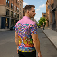 Rainbow Ngaru Taniko With Aotearoa Maori Tattoo Zipper Polo Shirt LT14 - Polynesian Pride