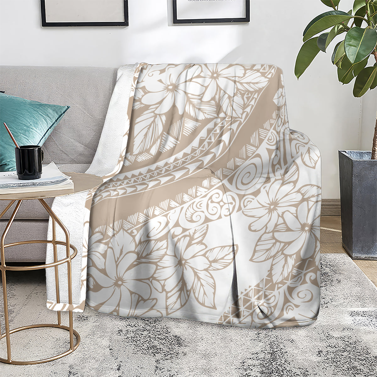 Polynesia Blanket Polynesian Tropical Flowers Beige Pastel Vibes LT14 - Polynesian Pride