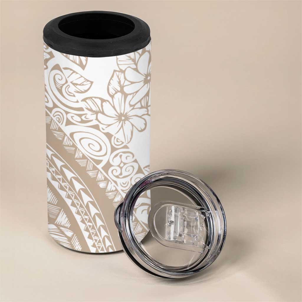 Polynesia 4 in 1 Can Cooler Tumbler Polynesian Tropical Flowers Begie Pastel Vibes