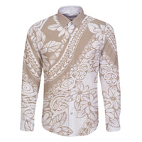 Polynesia Family Matching Off Shoulder Short Dress and Hawaiian Shirt Polynesian Tropical Flowers Beige Pastel Vibes LT14 - Polynesian Pride