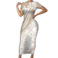Polynesia Family Matching Short Sleeve Bodycon Dress and Hawaiian Shirt Polynesian Tropical Flowers Beige Pastel Vibes LT14 - Polynesian Pride
