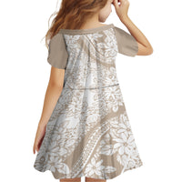 Polynesia Kid Short Sleeve Dress Polynesian Tropical Flowers Beige Pastel Vibes LT14 - Polynesian Pride