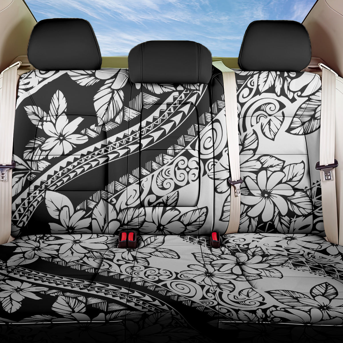 Polynesia Back Car Seat Cover Polynesian Tropical Flowers Black Pastel Vibes LT14 One Size Black - Polynesian Pride