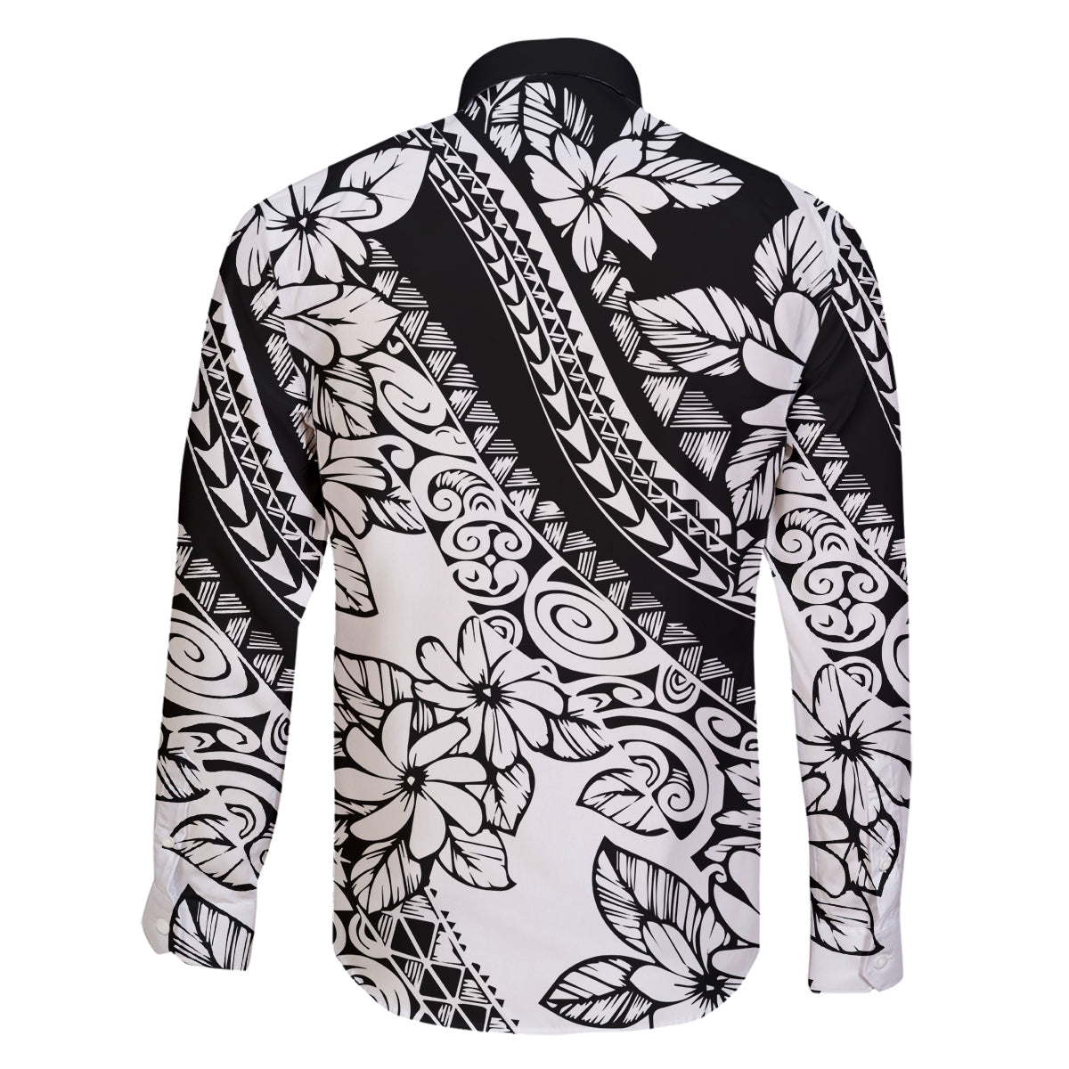 polynesia-family-matching-long-sleeve-bodycon-dress-and-hawaiian-shirt-polynesian-tropical-flowers-black-pastel-vibes