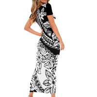 Polynesia Family Matching Short Sleeve Bodycon Dress and Hawaiian Shirt Polynesian Tropical Flowers Black Pastel Vibes LT14 - Polynesian Pride
