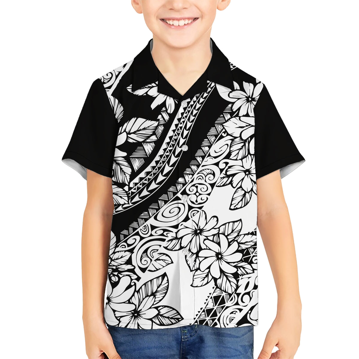 Polynesia Family Matching Short Sleeve Bodycon Dress and Hawaiian Shirt Polynesian Tropical Flowers Black Pastel Vibes LT14 Son's Shirt Black - Polynesian Pride