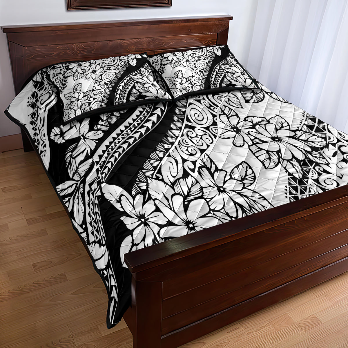 Polynesia Quilt Bed Set Polynesian Tropical Flowers Black Pastel Vibes LT14 - Polynesian Pride
