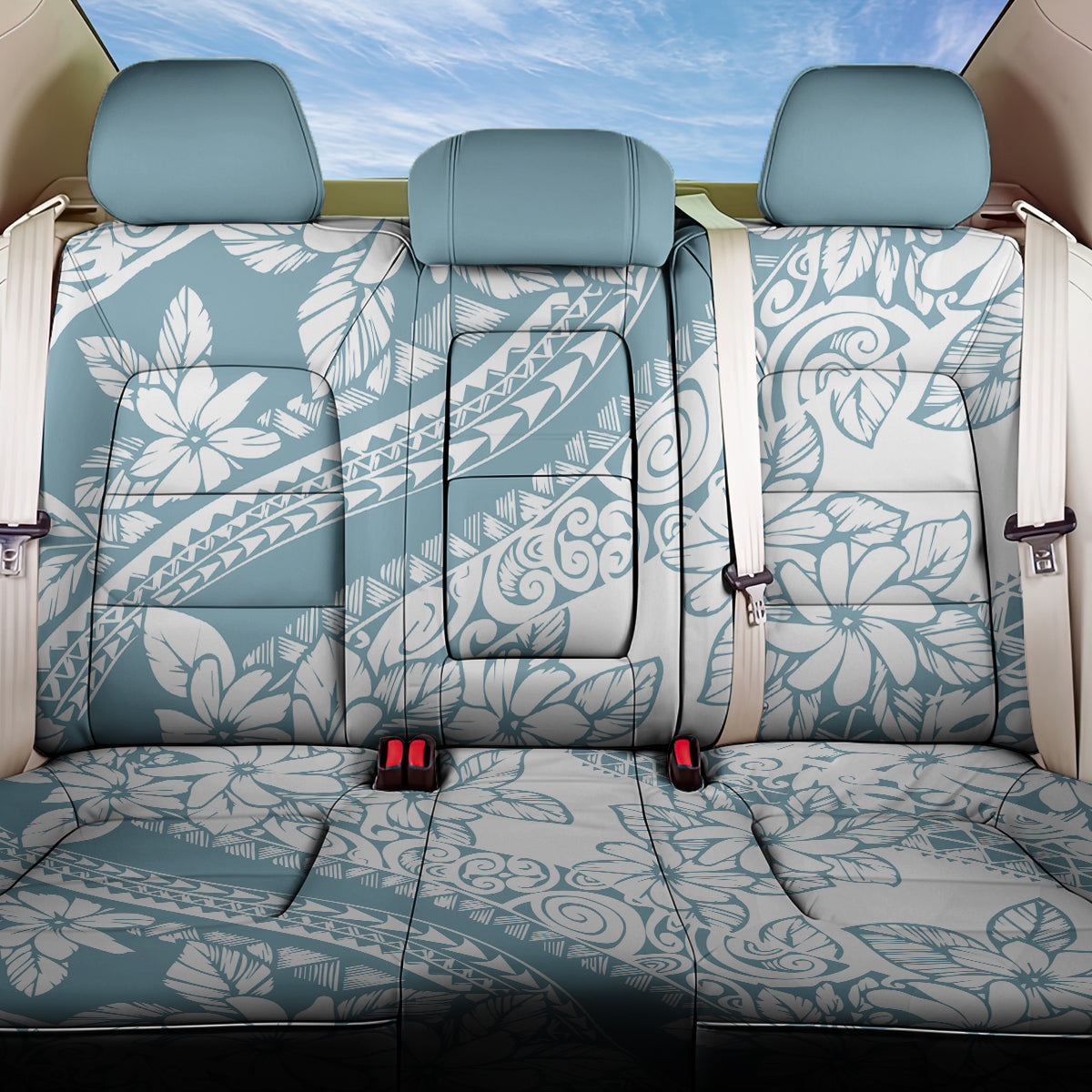 Polynesia Back Car Seat Cover Polynesian Tropical Flowers Blue Pastel Vibes LT14 One Size Blue - Polynesian Pride