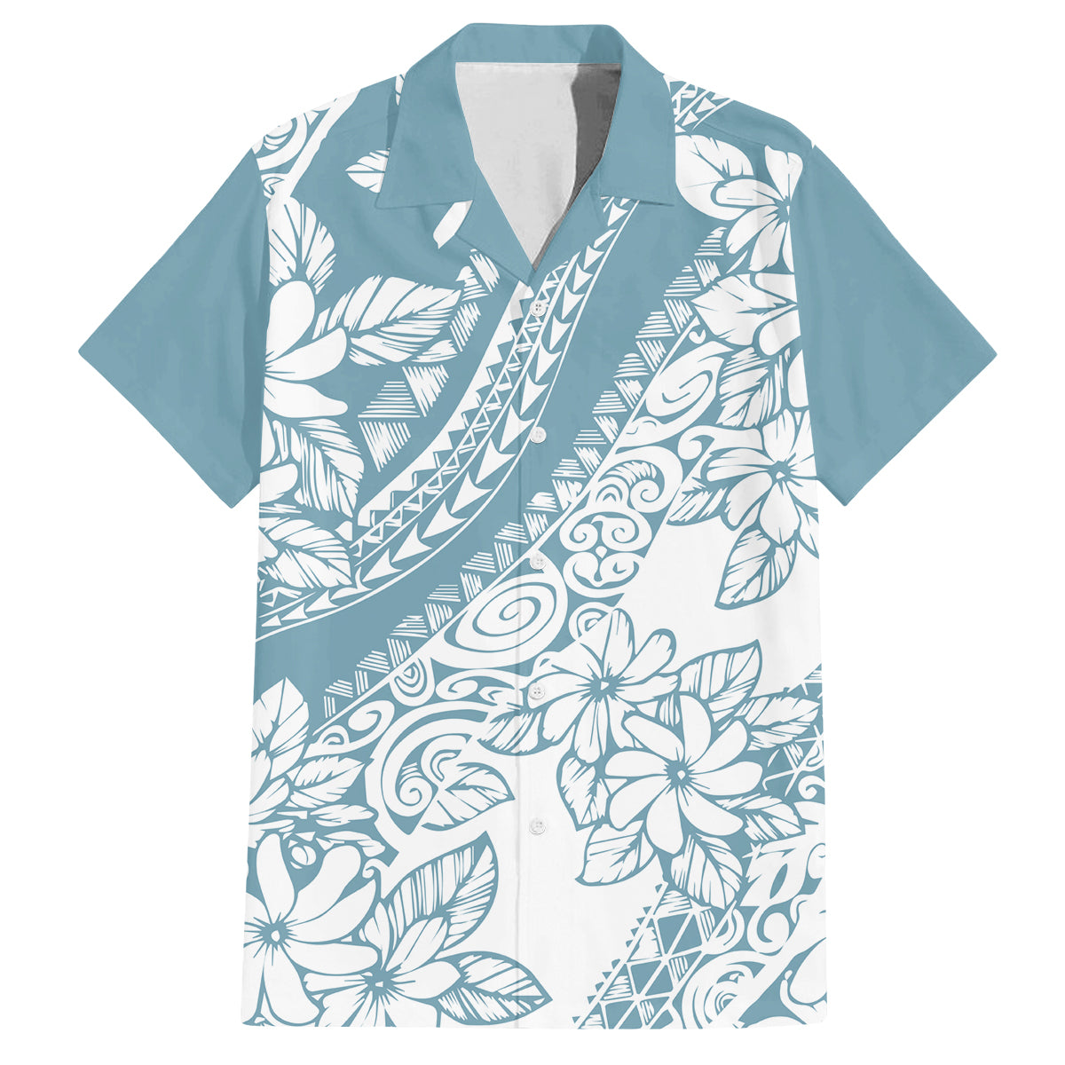 polynesia-family-matching-summer-maxi-dress-and-hawaiian-shirt-polynesian-tropical-flowers-blue-pastel-vibes