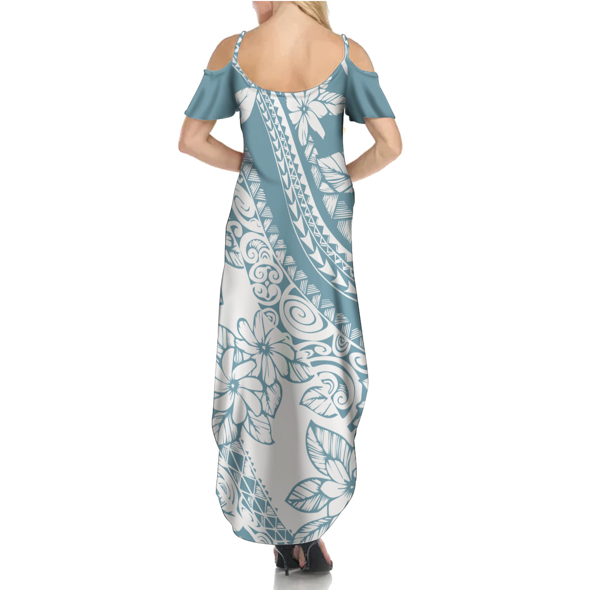 polynesia-family-matching-summer-maxi-dress-and-hawaiian-shirt-polynesian-tropical-flowers-blue-pastel-vibes