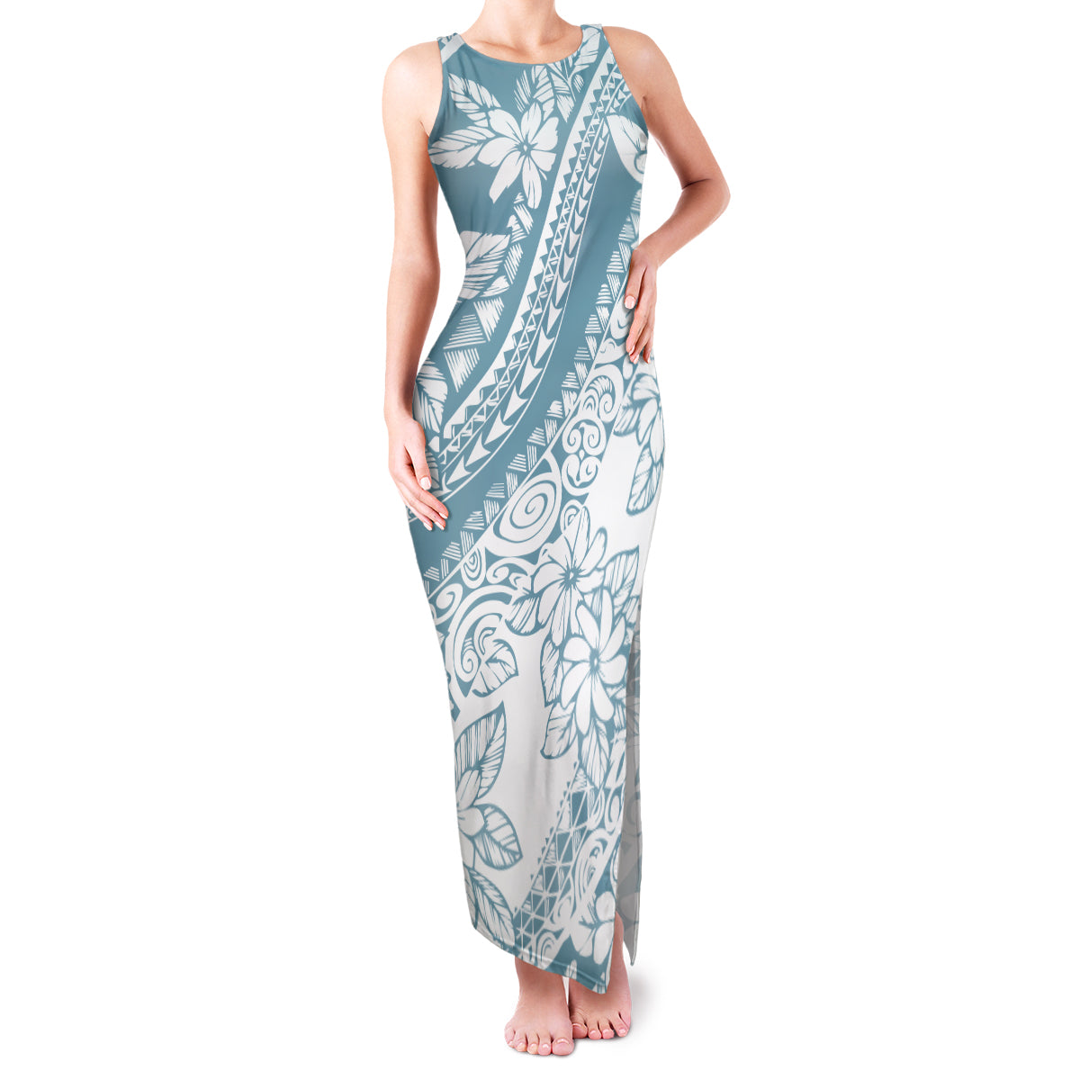 polynesia-family-matching-tank-maxi-dress-and-hawaiian-shirt-polynesian-tropical-flowers-blue-pastel-vibes