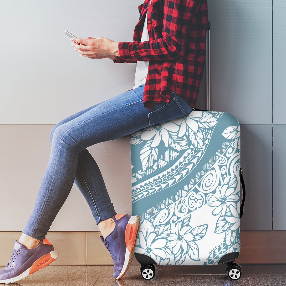 Polynesia Luggage Cover Polynesian Tropical Flowers Blue Pastel Vibes LT14 - Polynesian Pride