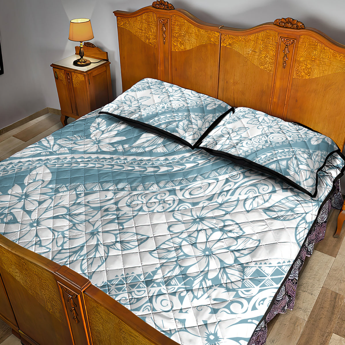 Polynesia Quilt Bed Set Polynesian Tropical Flowers Blue Pastel Vibes LT14 - Polynesian Pride