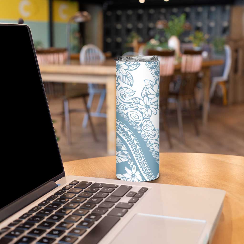 Polynesia Skinny Tumbler Polynesian Tropical Flowers Blue Pastel Vibes