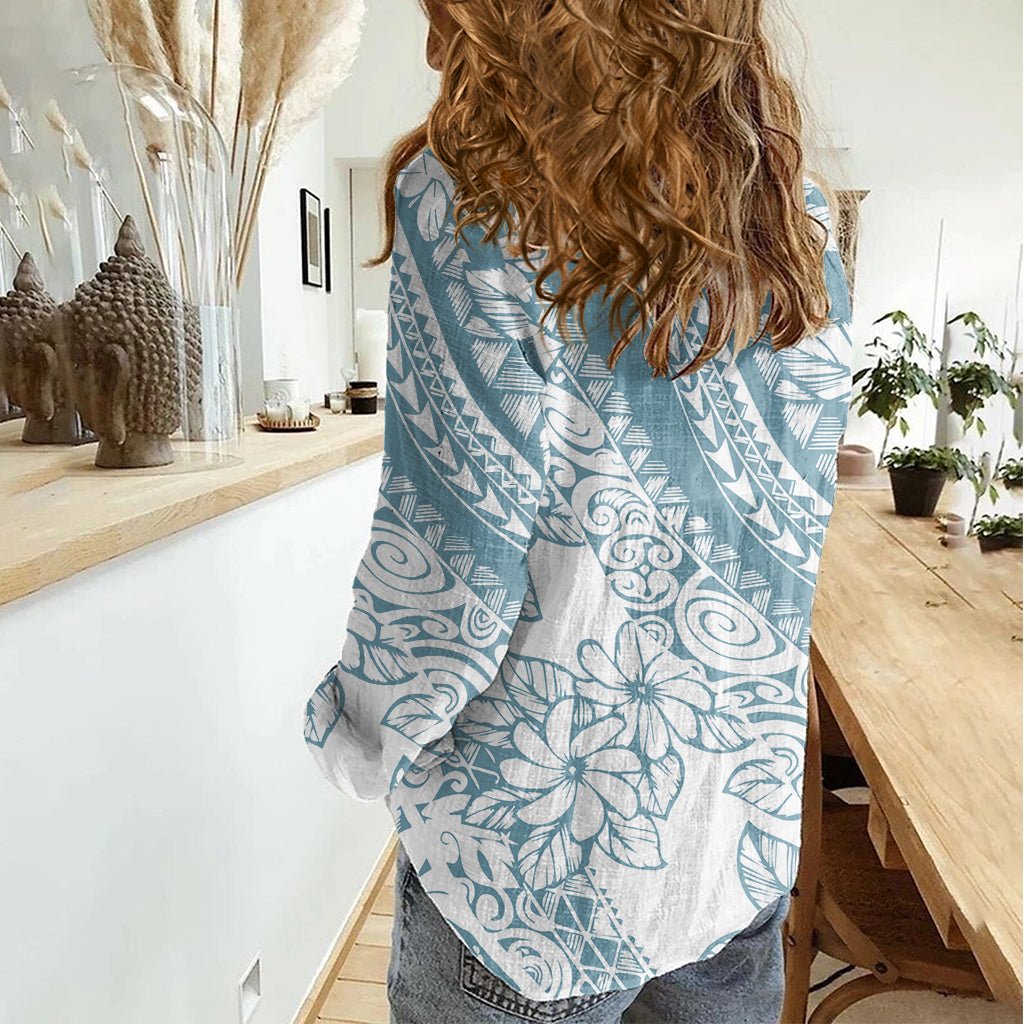 Polynesia Women Casual Shirt Polynesian Tropical Flowers Blue Pastel Vibes LT14 - Polynesian Pride
