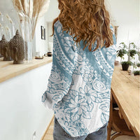 Polynesia Women Casual Shirt Polynesian Tropical Flowers Blue Pastel Vibes LT14 - Polynesian Pride