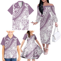 Polynesia Family Matching Off Shoulder Long Sleeve Dress and Hawaiian Shirt Polynesian Tropical Flowers Purple Pastel Vibes LT14 - Polynesian Pride