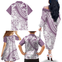 Polynesia Family Matching Off Shoulder Long Sleeve Dress and Hawaiian Shirt Polynesian Tropical Flowers Purple Pastel Vibes LT14 - Polynesian Pride