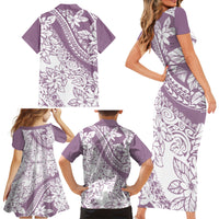 Polynesia Family Matching Short Sleeve Bodycon Dress and Hawaiian Shirt Polynesian Tropical Flowers Purple Pastel Vibes LT14 - Polynesian Pride