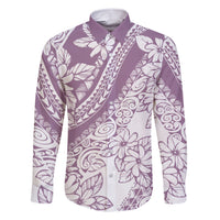 Polynesia Family Matching Short Sleeve Bodycon Dress and Hawaiian Shirt Polynesian Tropical Flowers Purple Pastel Vibes LT14 Dad's Shirt - Long Sleeve Purple - Polynesian Pride