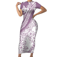 Polynesia Family Matching Short Sleeve Bodycon Dress and Hawaiian Shirt Polynesian Tropical Flowers Purple Pastel Vibes LT14 Mom's Dress Purple - Polynesian Pride