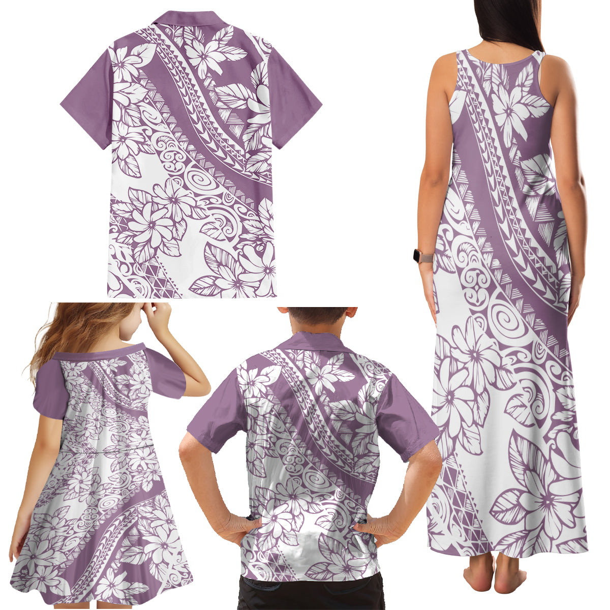 Polynesia Family Matching Tank Maxi Dress and Hawaiian Shirt Polynesian Tropical Flowers Purple Pastel Vibes LT14 - Polynesian Pride