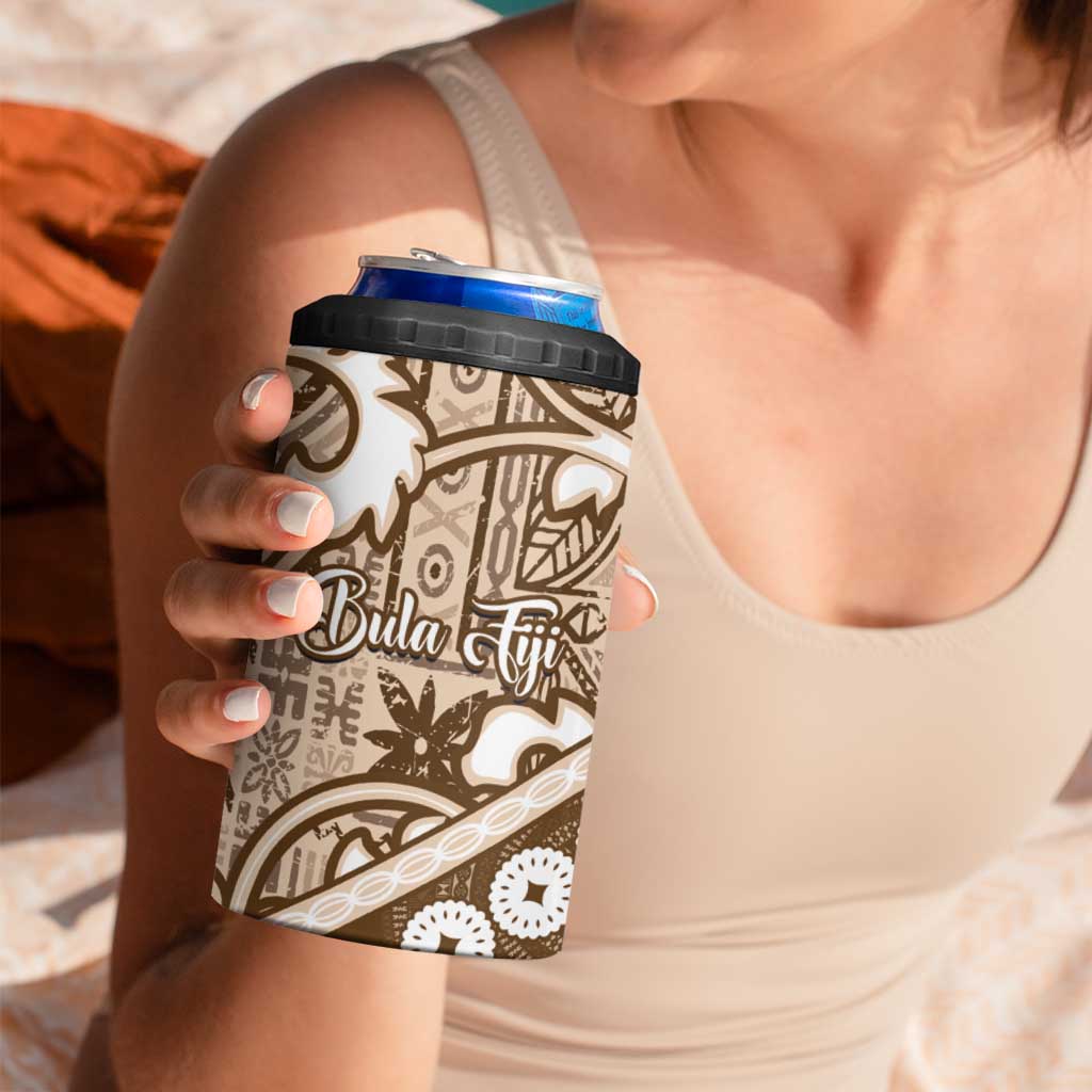 Beige Bula Fiji 4 in 1 Can Cooler Tumbler Fijian Language Week Tapa Cloth - Pastel