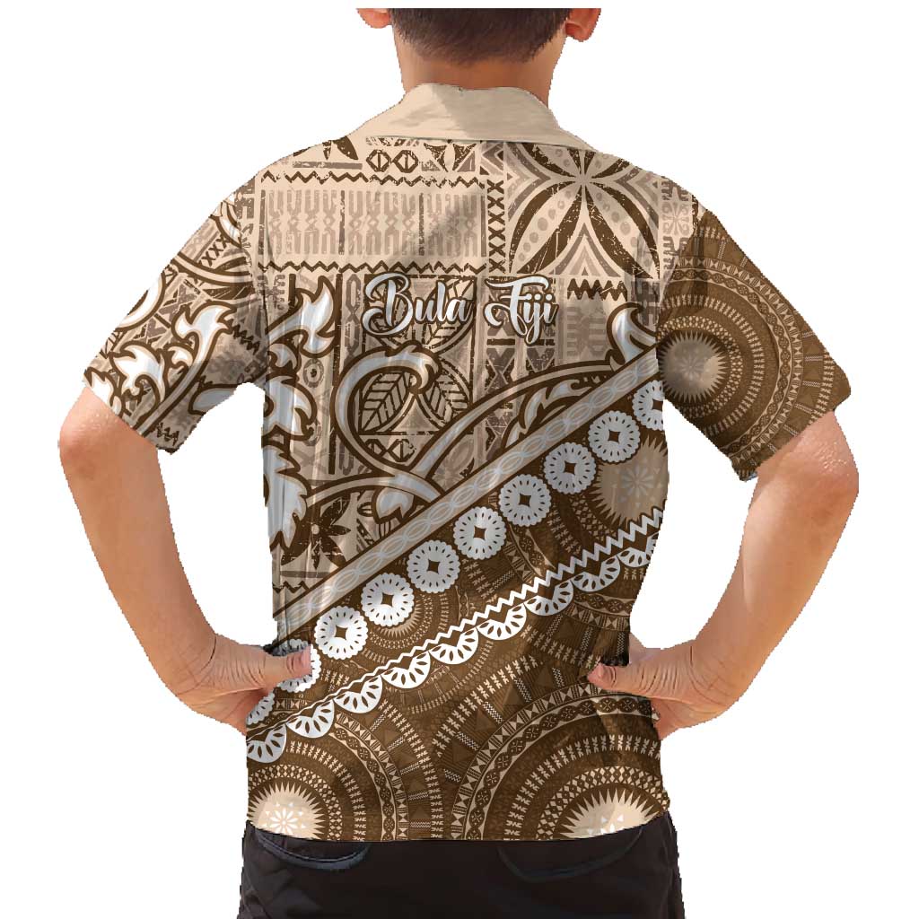 Beige Bula Fiji Family Matching Mermaid Dress and Hawaiian Shirt Fijian Language Week Tapa Cloth - Pastel LT14 - Polynesian Pride