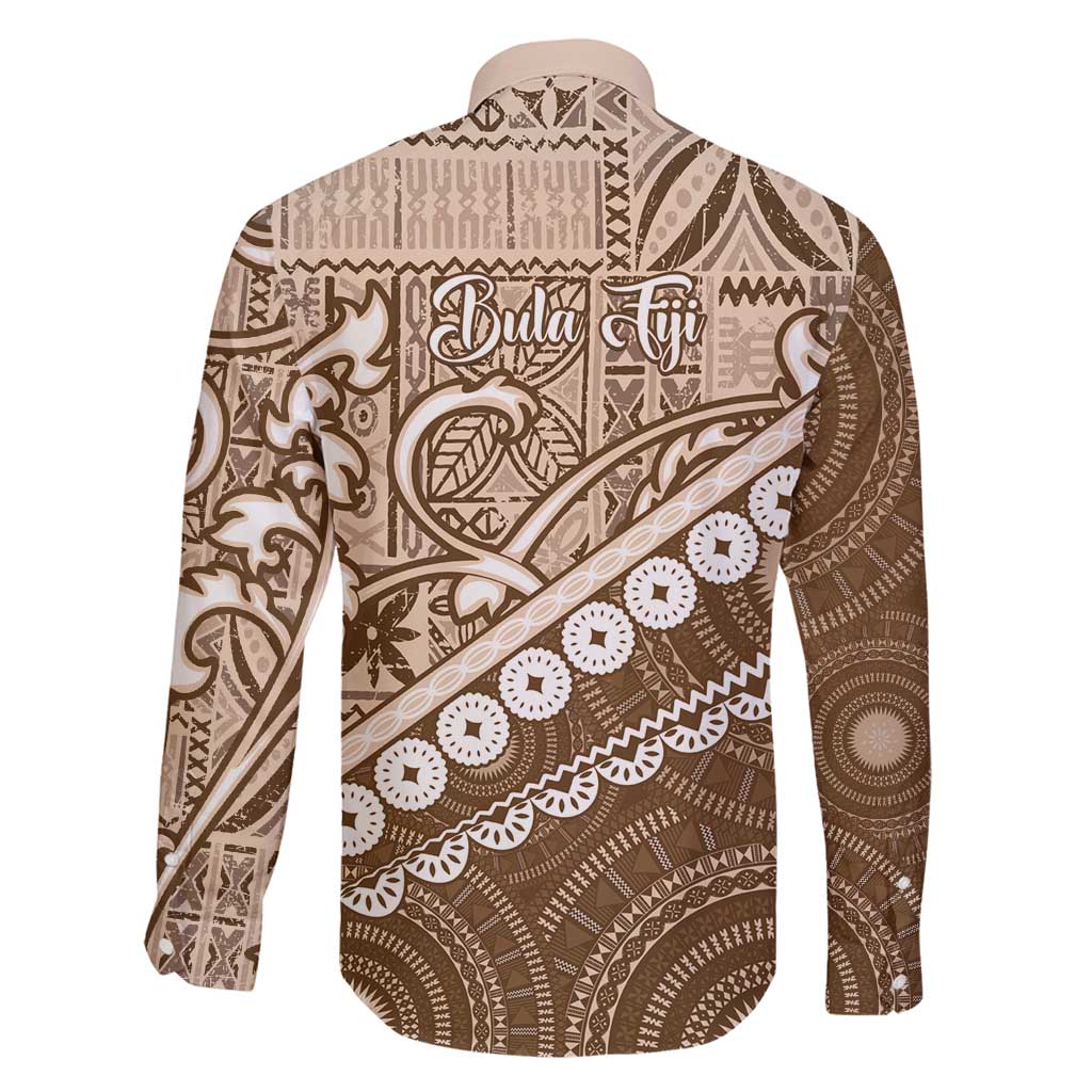 Beige Bula Fiji Family Matching Off Shoulder Maxi Dress and Hawaiian Shirt Fijian Language Week Tapa Cloth - Pastel LT14 - Polynesian Pride