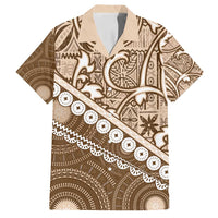 Beige Bula Fiji Family Matching Off Shoulder Short Dress and Hawaiian Shirt Fijian Language Week Tapa Cloth - Pastel LT14 Dad's Shirt - Short Sleeve Beige - Polynesian Pride