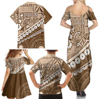 Beige Bula Fiji Family Matching Summer Maxi Dress and Hawaiian Shirt Fijian Language Week Tapa Cloth - Pastel LT14 - Polynesian Pride