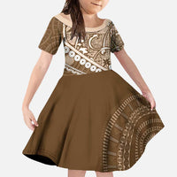Beige Bula Fiji Family Matching Tank Maxi Dress and Hawaiian Shirt Fijian Language Week Tapa Cloth - Pastel LT14 Daughter's Dress Beige - Polynesian Pride