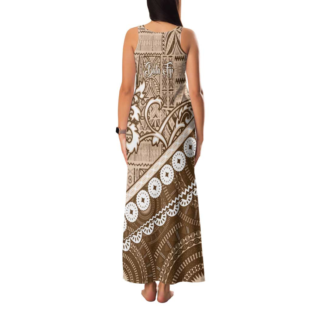 Beige Bula Fiji Family Matching Tank Maxi Dress and Hawaiian Shirt Fijian Language Week Tapa Cloth - Pastel LT14 - Polynesian Pride
