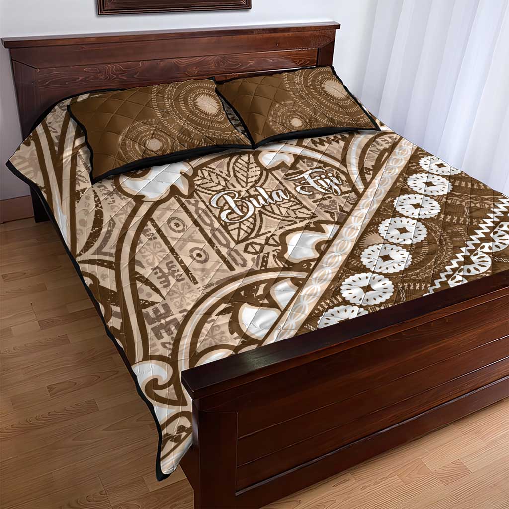 Beige Bula Fiji Quilt Bed Set Fijian Language Week Tapa Cloth - Pastel