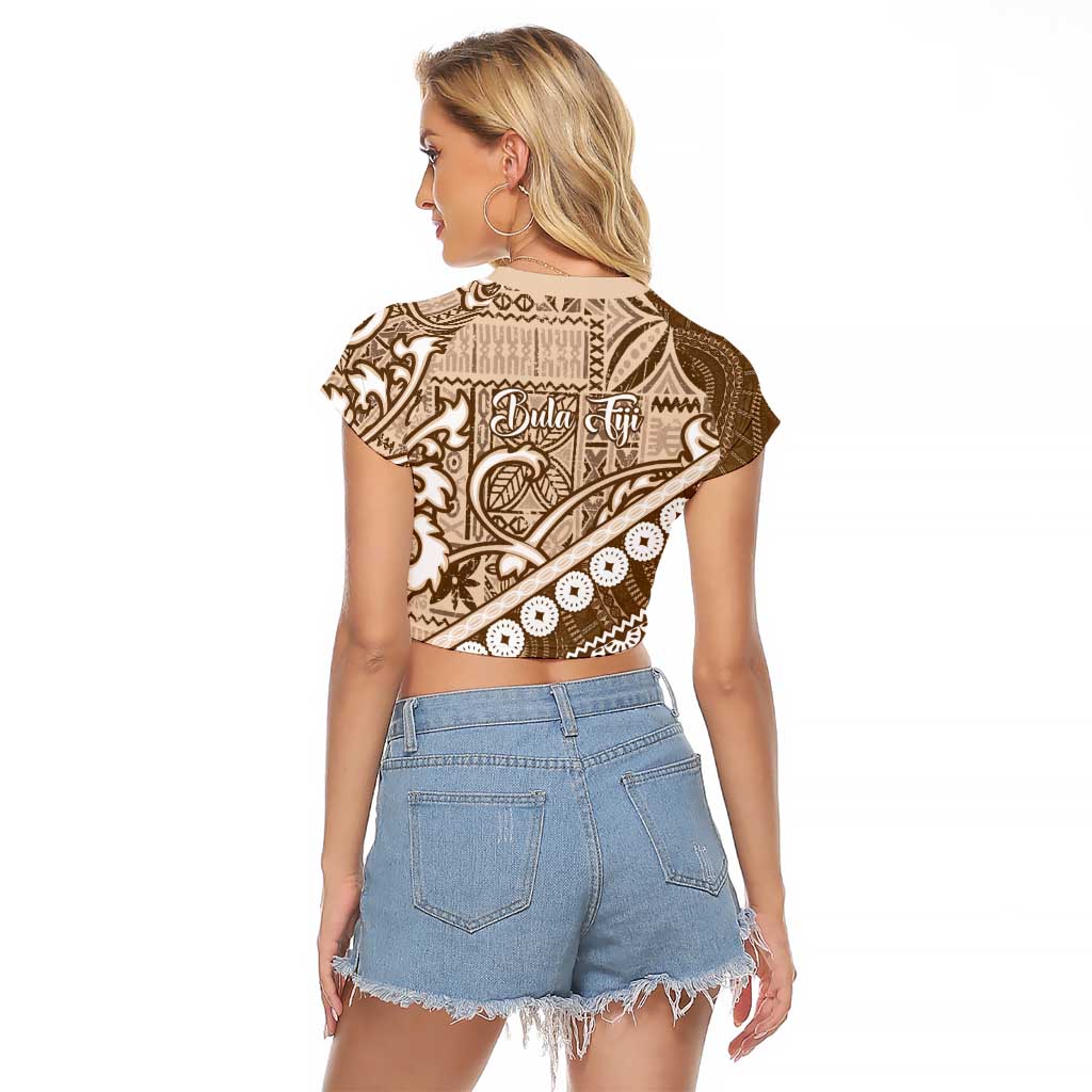 Beige Bula Fiji Raglan Cropped T Shirt Fijian Language Week Tapa Cloth - Pastel