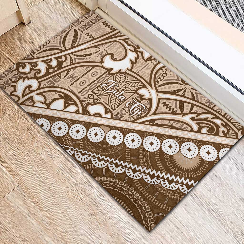 Beige Bula Fiji Rubber Doormat Fijian Language Week Tapa Cloth - Pastel