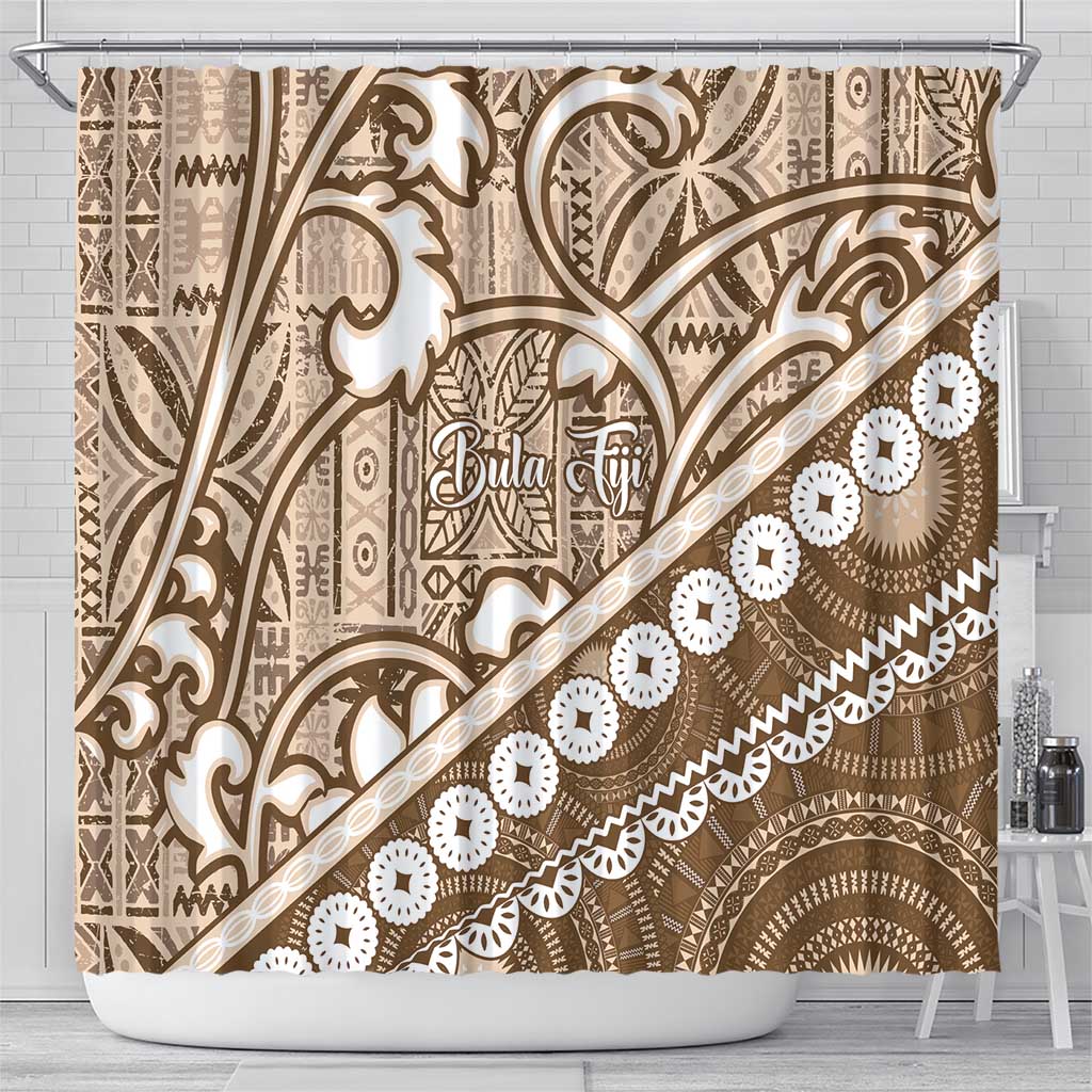 Beige Bula Fiji Shower Curtain Fijian Language Week Tapa Cloth - Pastel LT14 - Polynesian Pride