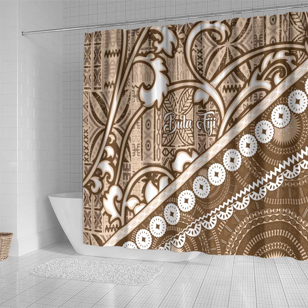 Beige Bula Fiji Shower Curtain Fijian Language Week Tapa Cloth - Pastel LT14 - Polynesian Pride