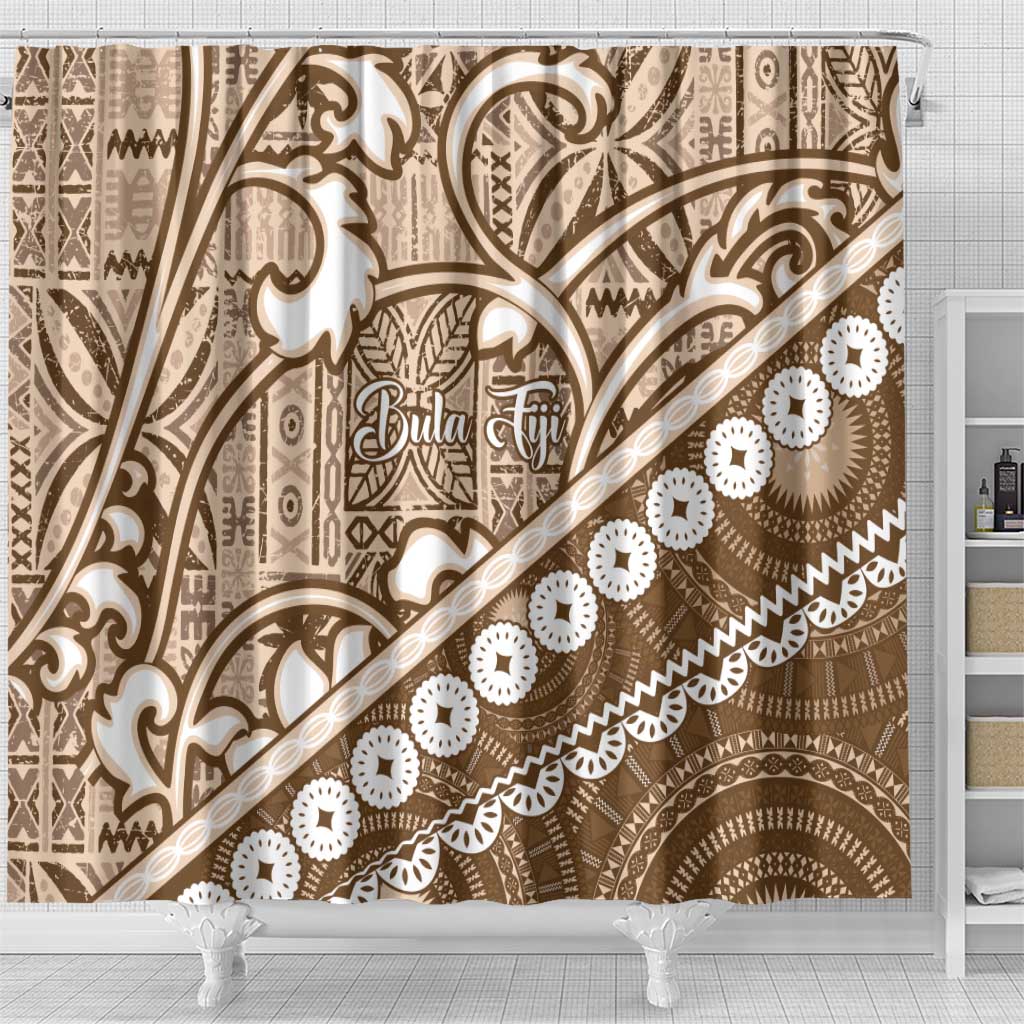 Beige Bula Fiji Shower Curtain Fijian Language Week Tapa Cloth - Pastel LT14 - Polynesian Pride