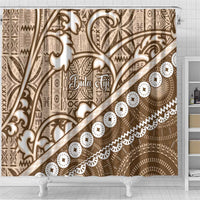 Beige Bula Fiji Shower Curtain Fijian Language Week Tapa Cloth - Pastel LT14 - Polynesian Pride