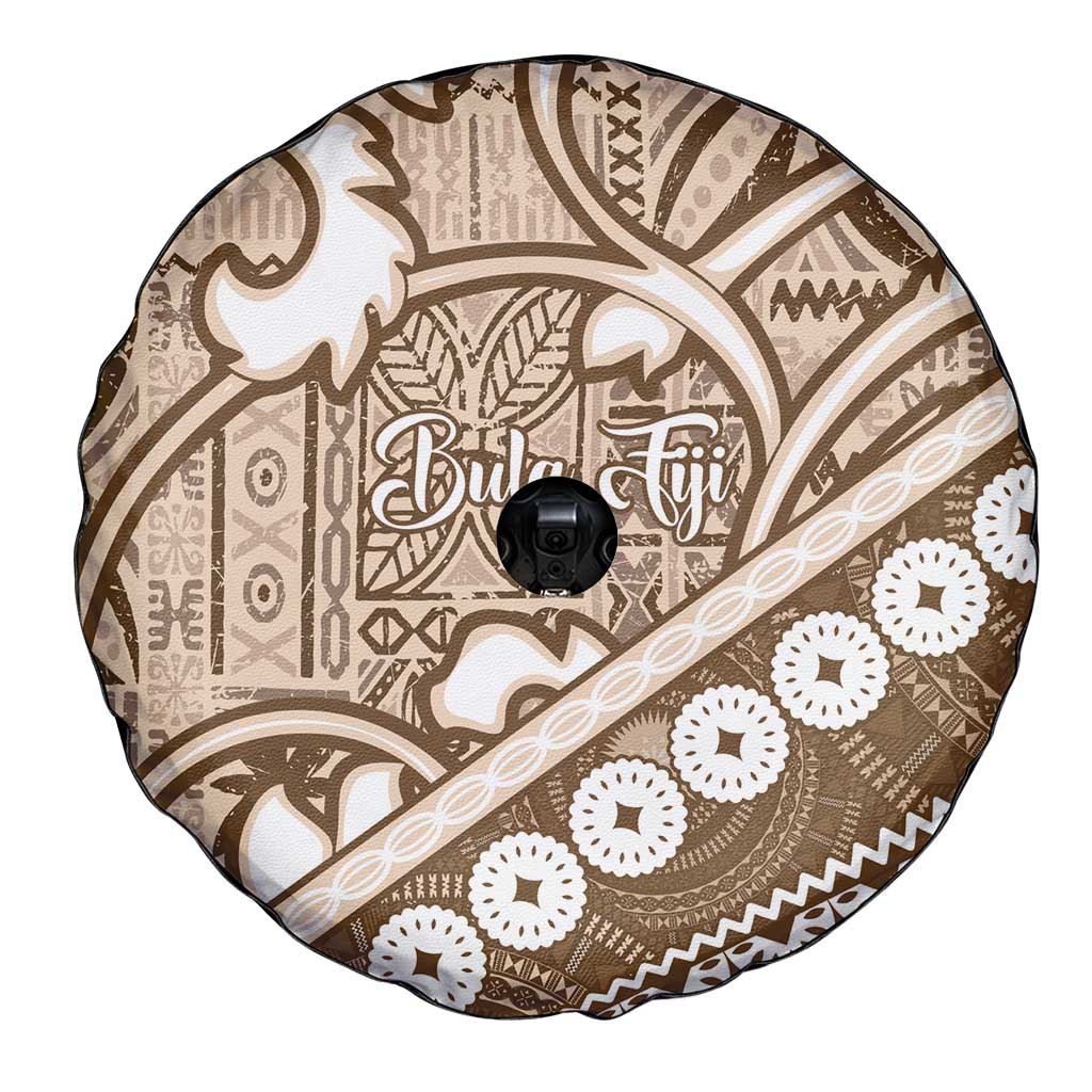 Beige Bula Fiji Spare Tire Cover Fijian Language Week Tapa Cloth - Pastel