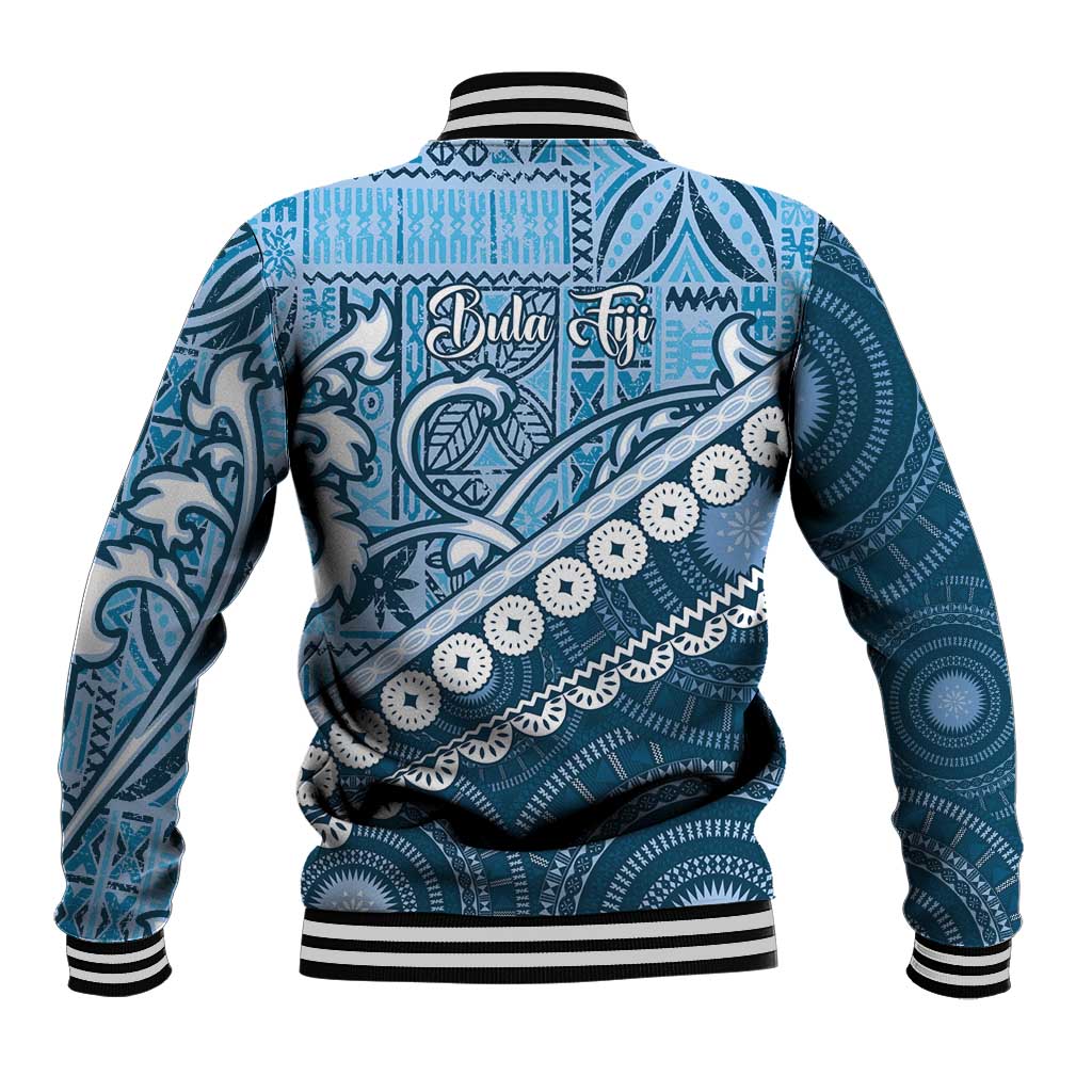 Blue Bula Fiji Baseball Jacket Fijian Language Week Tapa Cloth - Pastel