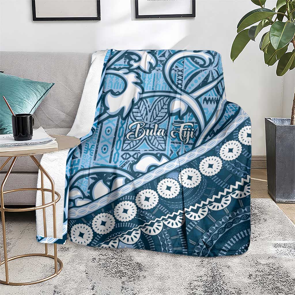 Blue Bula Fiji Blanket Fijian Language Week Tapa Cloth - Pastel