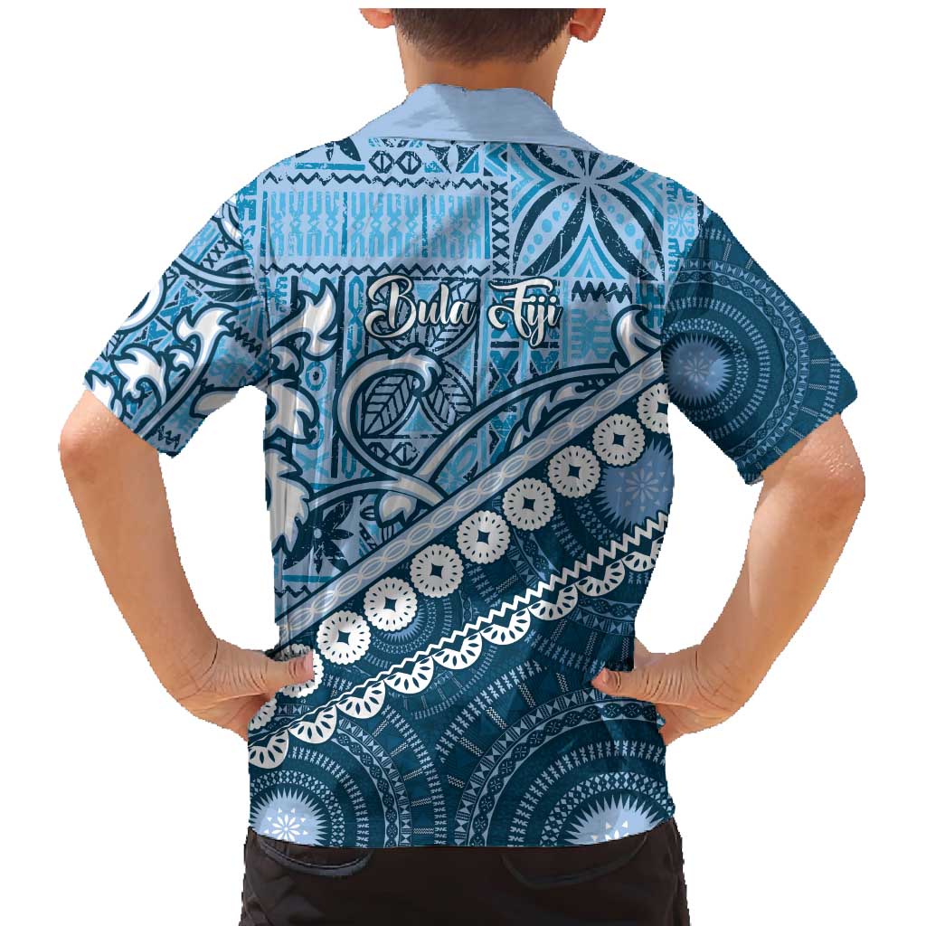 Blue Bula Fiji Family Matching Mermaid Dress and Hawaiian Shirt Fijian Language Week Tapa Cloth - Pastel LT14 - Polynesian Pride
