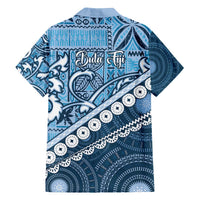 Blue Bula Fiji Family Matching Off The Shoulder Long Sleeve Dress and Hawaiian Shirt Fijian Language Week Tapa Cloth - Pastel LT14 - Polynesian Pride
